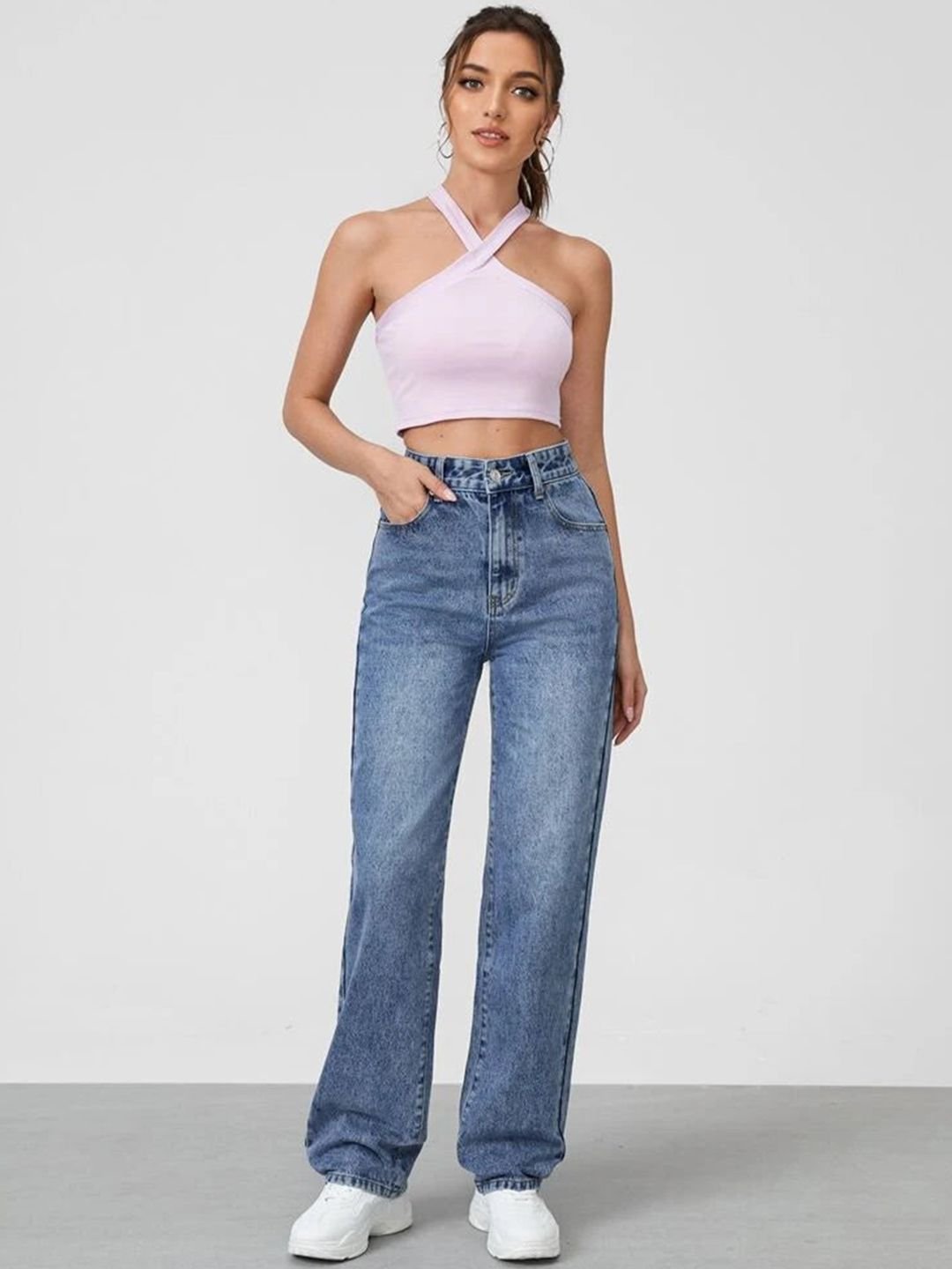 Women Comfort Straight Fit Cotton High-Rise Heavy Fade Jeans - Image 6