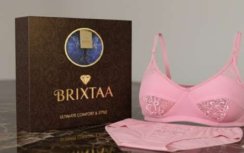 BRIXTAA Bra & Panty Set Self Design Brown, Pink Lingerie Set - Image 4