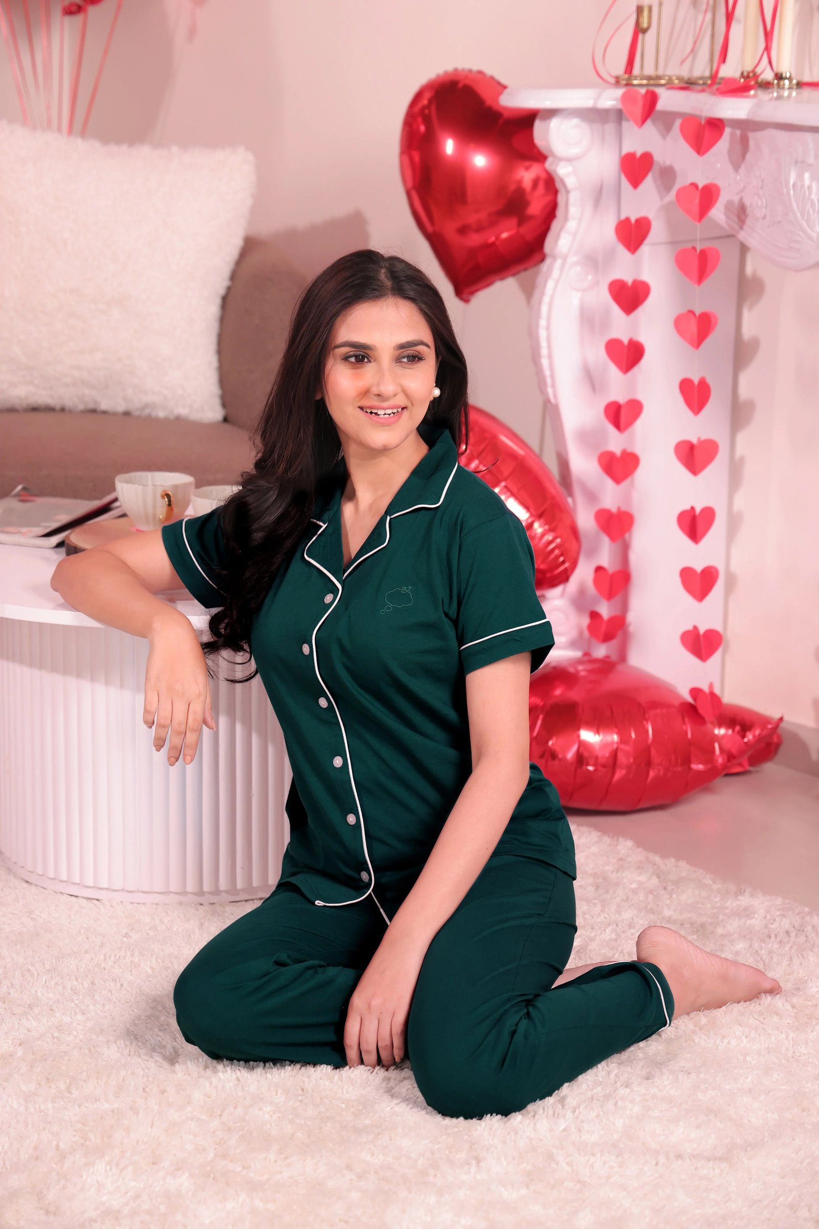 Emerald Green Solid Pyjama Set - Image 3