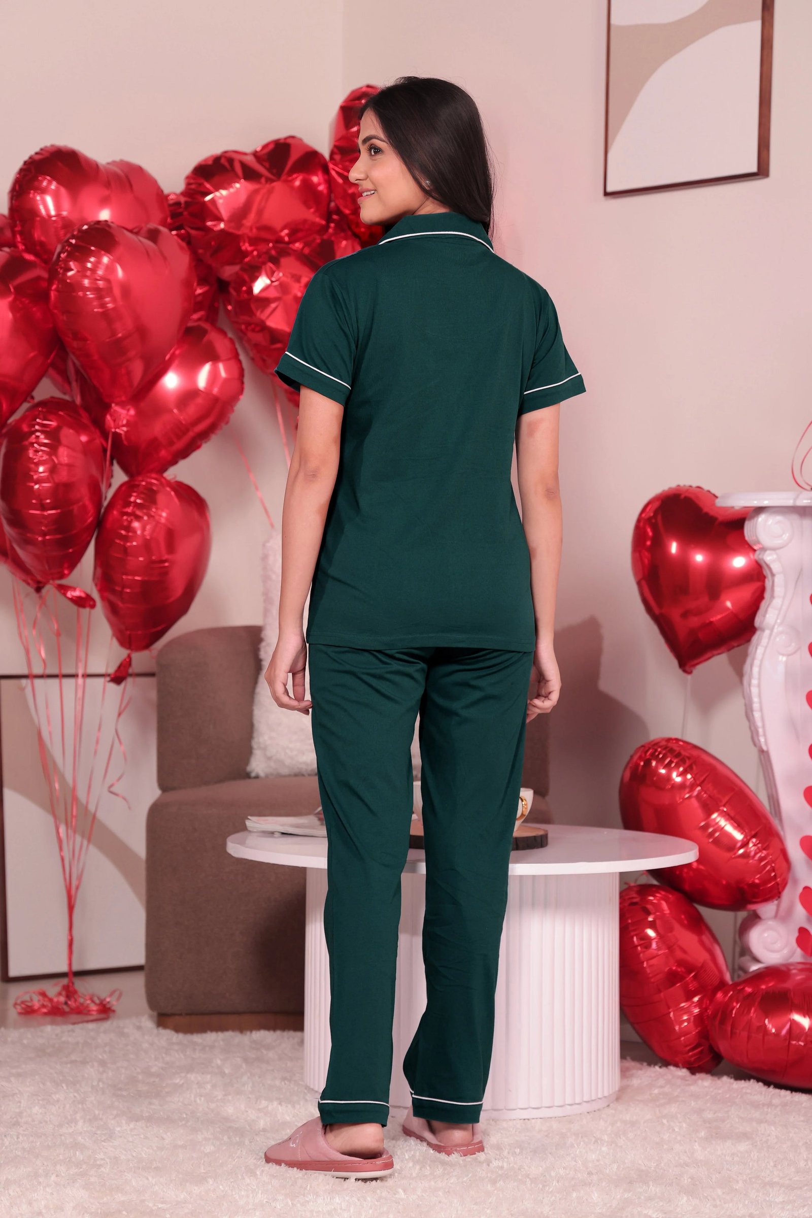 Emerald Green Solid Pyjama Set - Image 5
