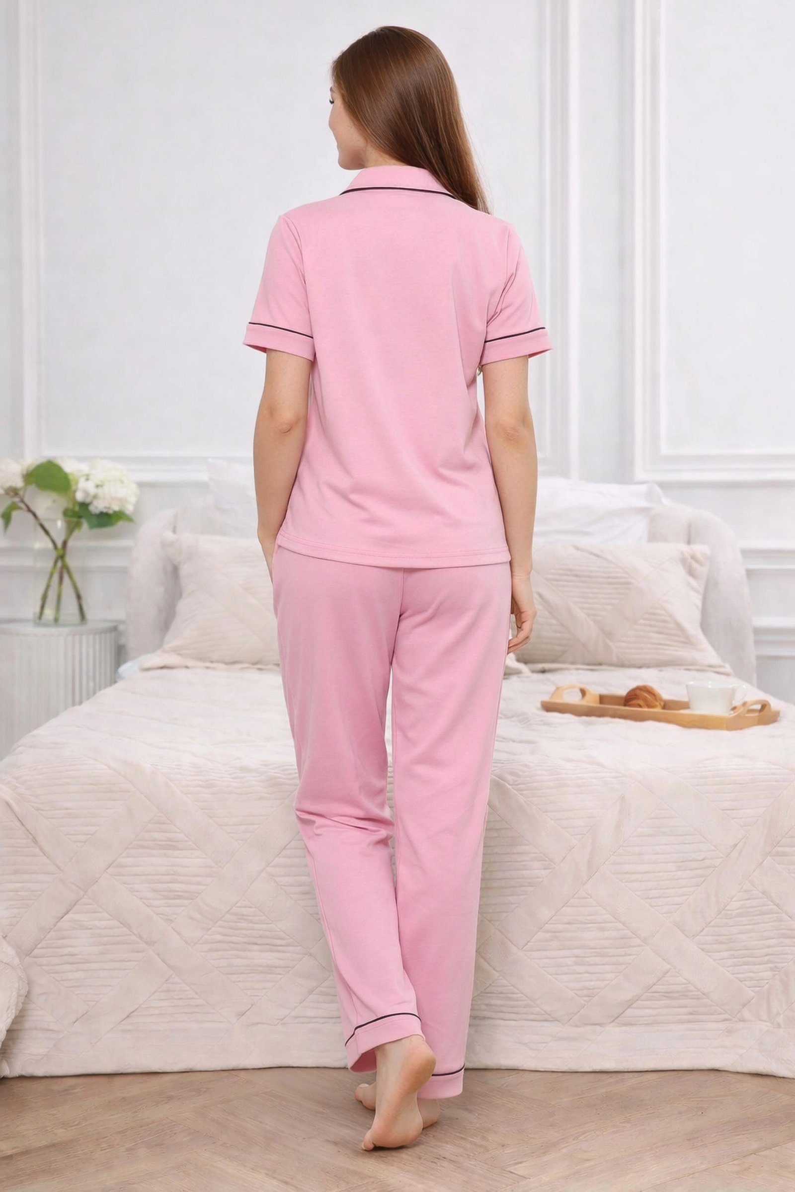 Pink Solid Pyjama Set - Image 2