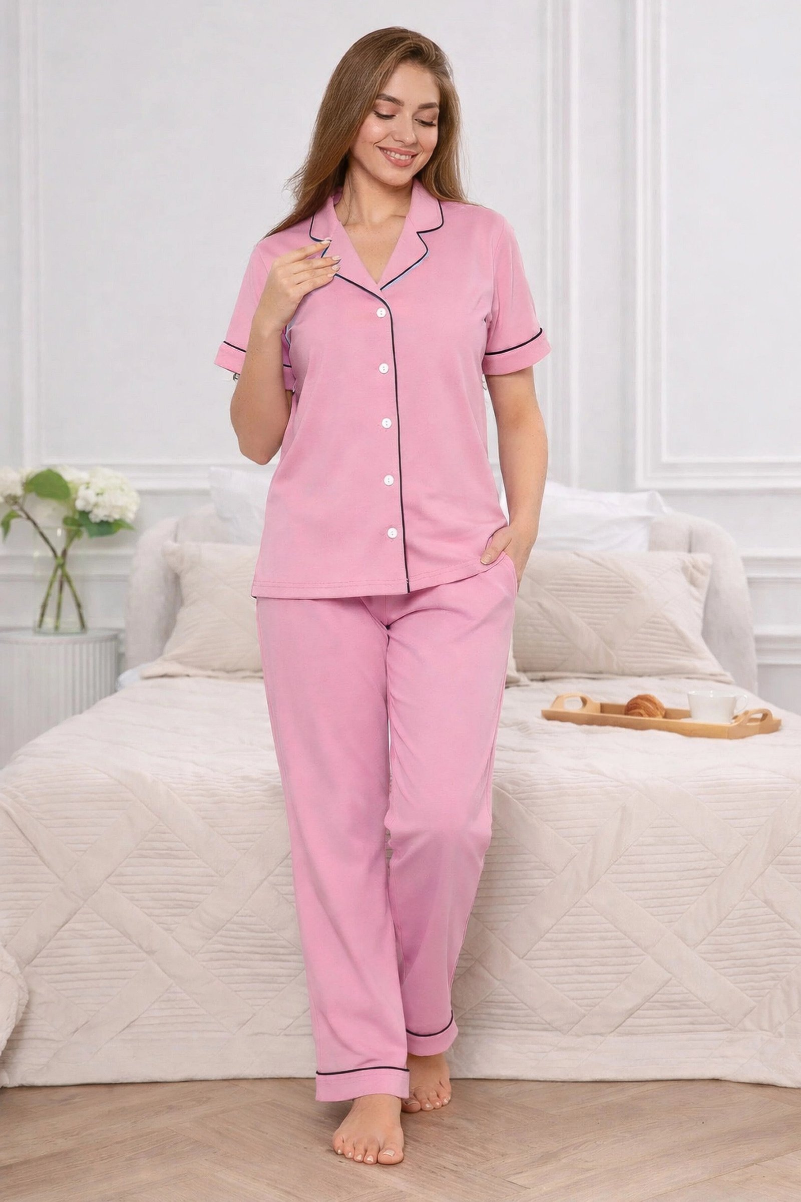 Pink Solid Pyjama Set