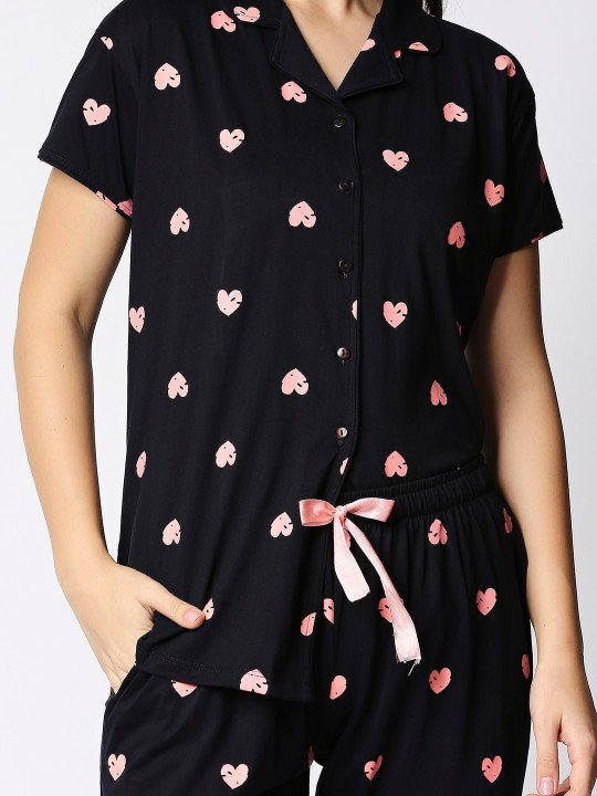 Women Black & Pink Printed Night suit - Image 2