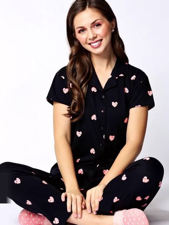 Women Black & Pink Printed Night suit - Image 3
