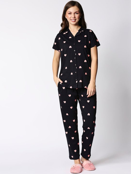 Women Black & Pink Printed Night suit - Image 5