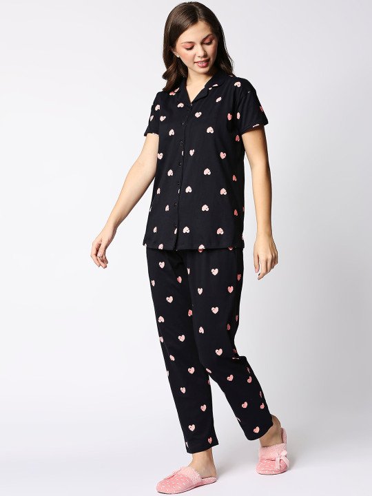 Women Black & Pink Printed Night suit - Image 6