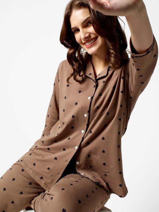 Women Brown & Black Printed Night suit - Image 2