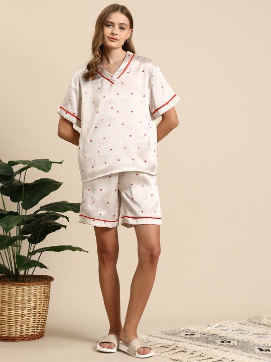 Women Printed Satin Night Suit