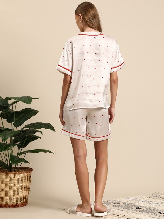 Women Printed Satin Night Suit - Image 5