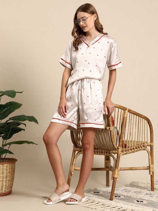Women Printed Satin Night Suit - Image 6