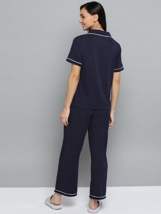 Women Navy Blue Solid Night Suit - Image 5