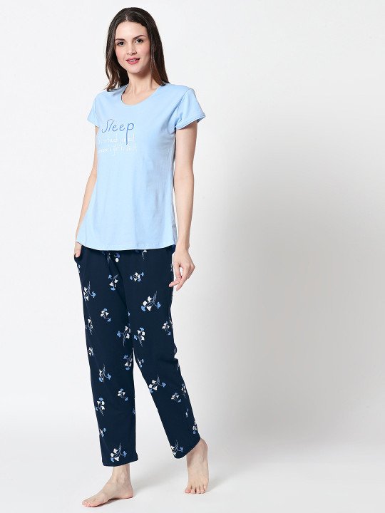 Typography Printed Pure Cotton Night Suit - Image 5
