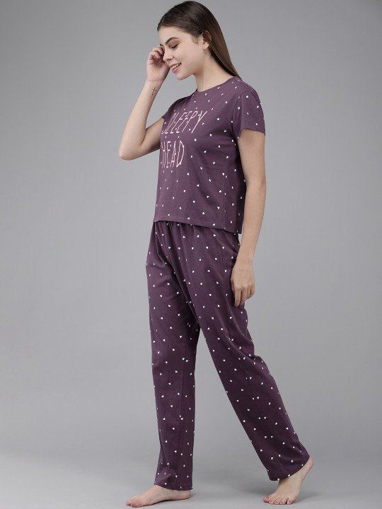 Women Purple & Peach-Coloured Printed Night suit - Image 4