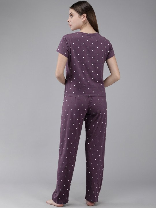 Women Purple & Peach-Coloured Printed Night suit - Image 5
