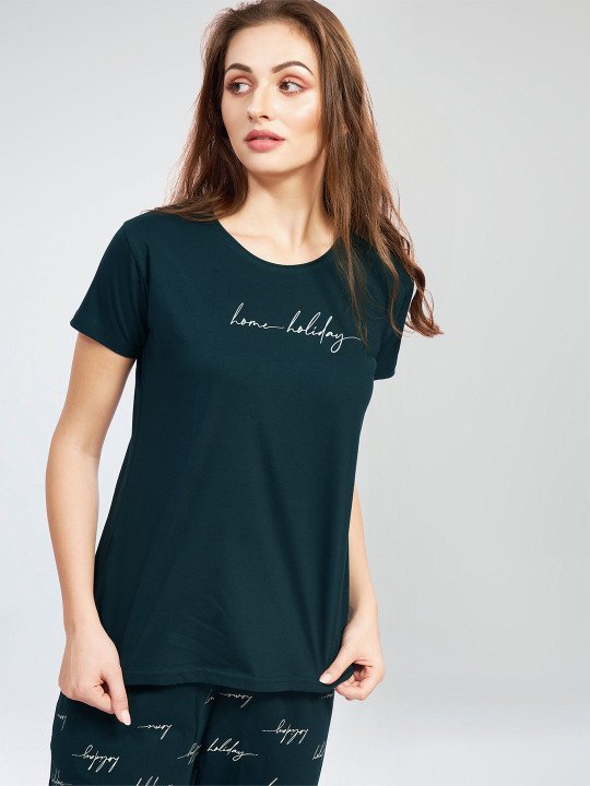 Women Typography Printed Pure Cotton Night suit - Image 3