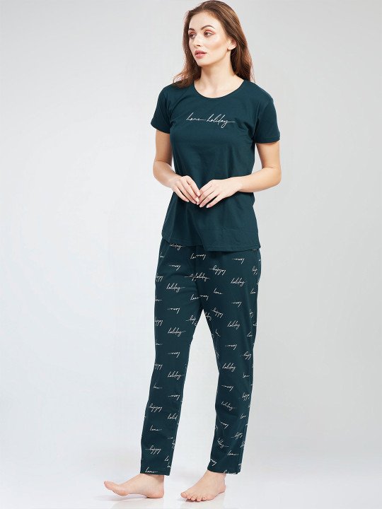 Women Typography Printed Pure Cotton Night suit - Image 4