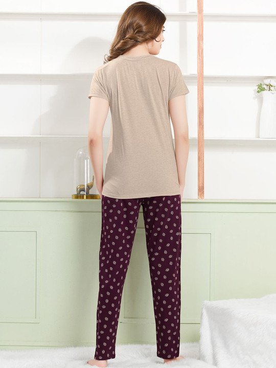 Women Printed Regular Fit T-shirt & Pyjamas Night suit - Image 3