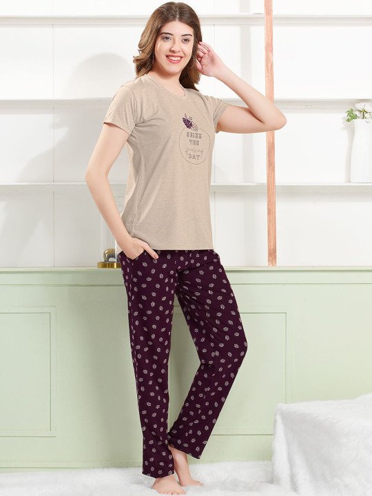Women Printed Regular Fit T-shirt & Pyjamas Night suit - Image 5