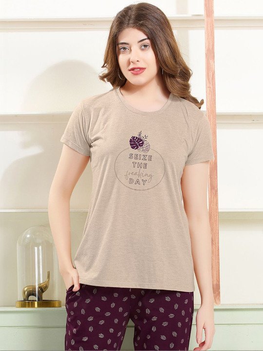 Women Printed Regular Fit T-shirt & Pyjamas Night suit - Image 6