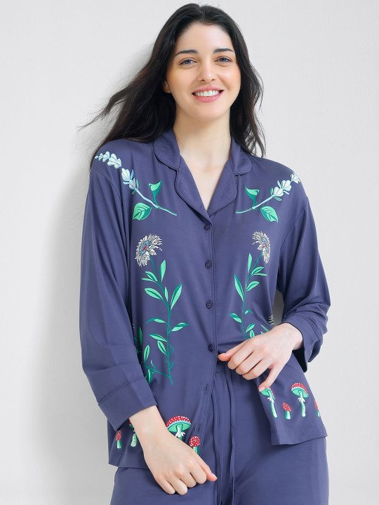 Women Floral Printed Long Sleeves Night suit - Image 2