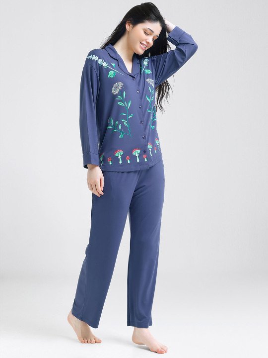 Women Floral Printed Long Sleeves Night suit - Image 3