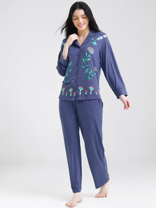 Women Floral Printed Long Sleeves Night suit - Image 4