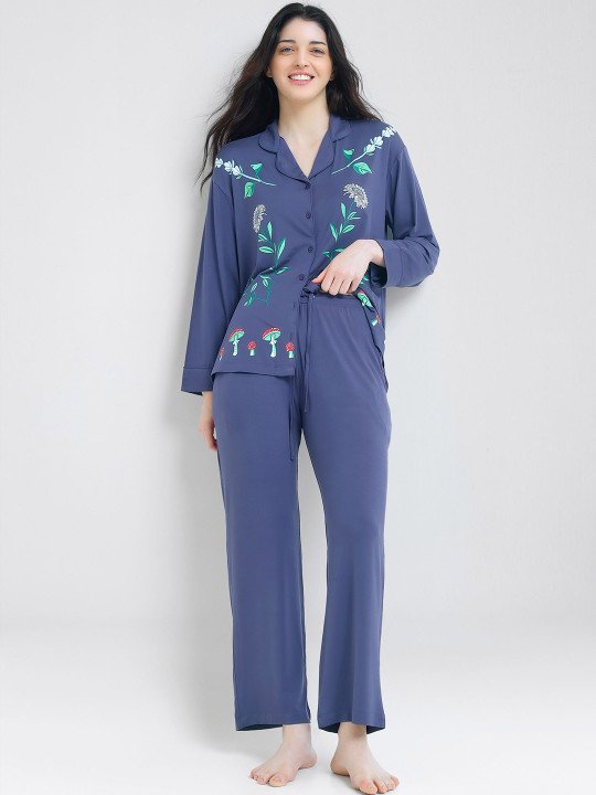 Women Floral Printed Long Sleeves Night suit - Image 6