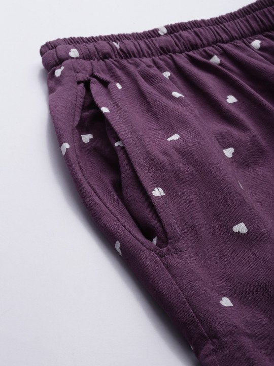 Women Purple Printed Cotton Night suit - Image 4