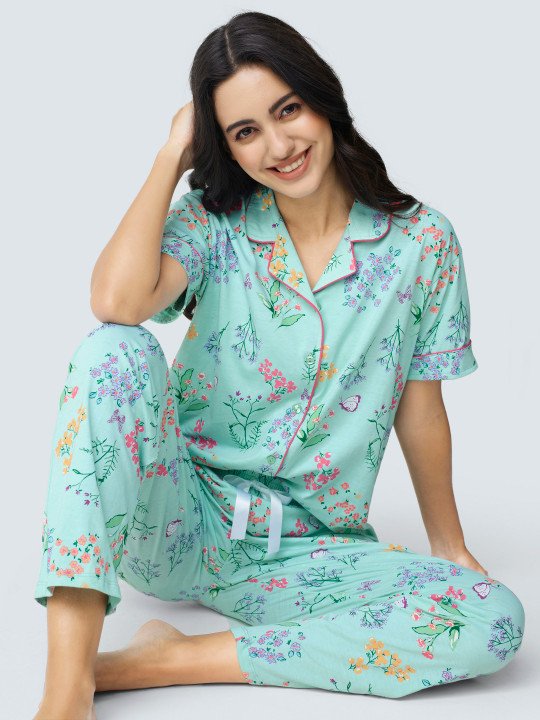 Floral Printed Pure Cotton Night suit