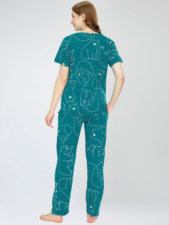 Round Neck Short Sleeves Printed Pure Cotton Night suit - Image 6