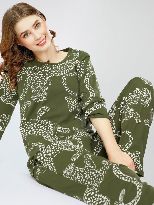 Animal Printed Round Neck Pure Cotton Night suit
