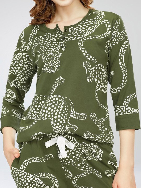 Animal Printed Round Neck Pure Cotton Night suit - Image 2