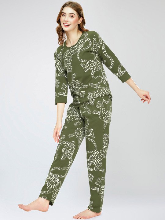 Animal Printed Round Neck Pure Cotton Night suit - Image 4