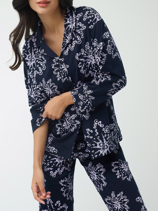 Blue Floral Printed Pure Cotton Night suit - Image 2