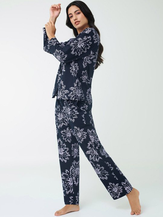Blue Floral Printed Pure Cotton Night suit - Image 3