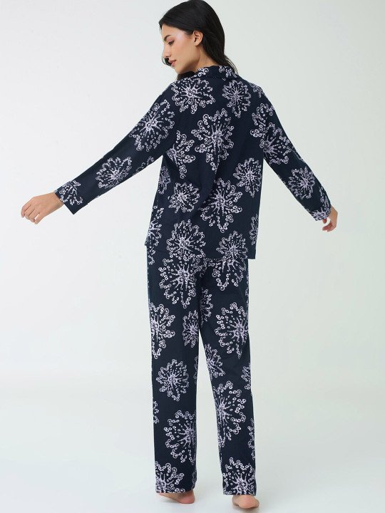 Blue Floral Printed Pure Cotton Night suit - Image 4