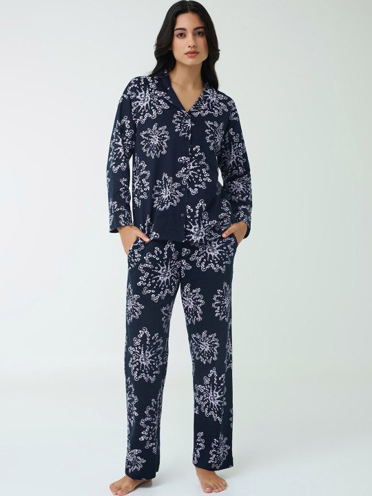 Blue Floral Printed Pure Cotton Night suit - Image 5
