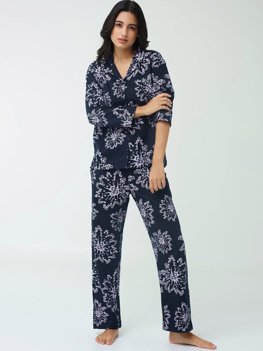 Blue Floral Printed Pure Cotton Night suit - Image 6
