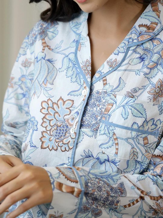 Women Grey & White Printed Pure Cotton Night suit - Image 2
