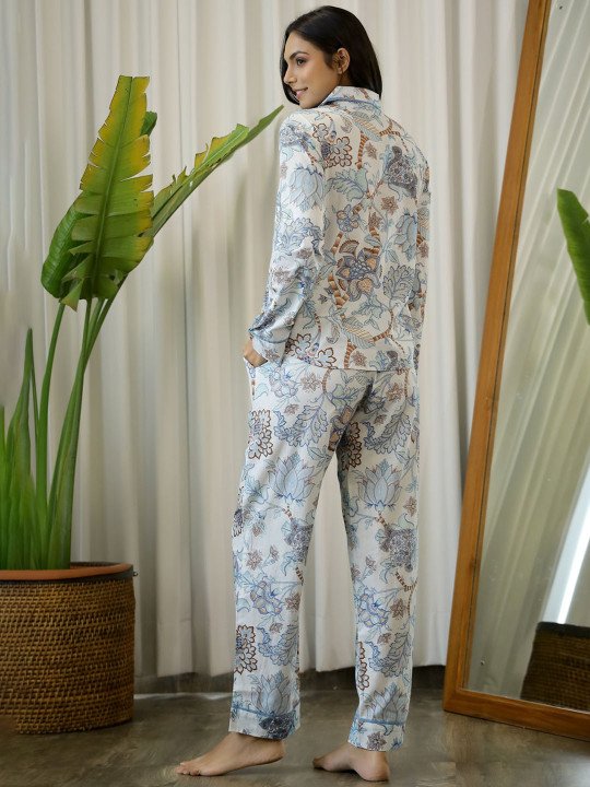 Women Grey & White Printed Pure Cotton Night suit - Image 6