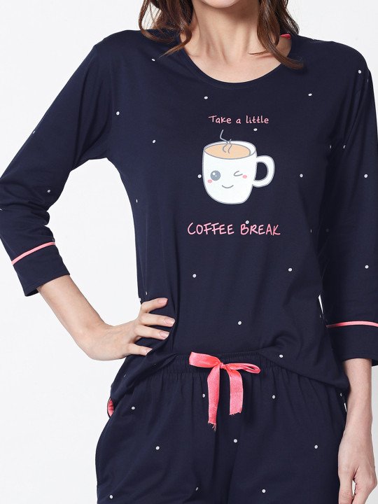 Women Navy Blue Printed Night suit - Image 3