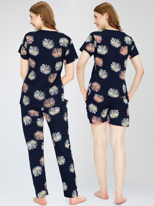 Women Printed Pure Cotton Top With Pajama, Short - Image 4