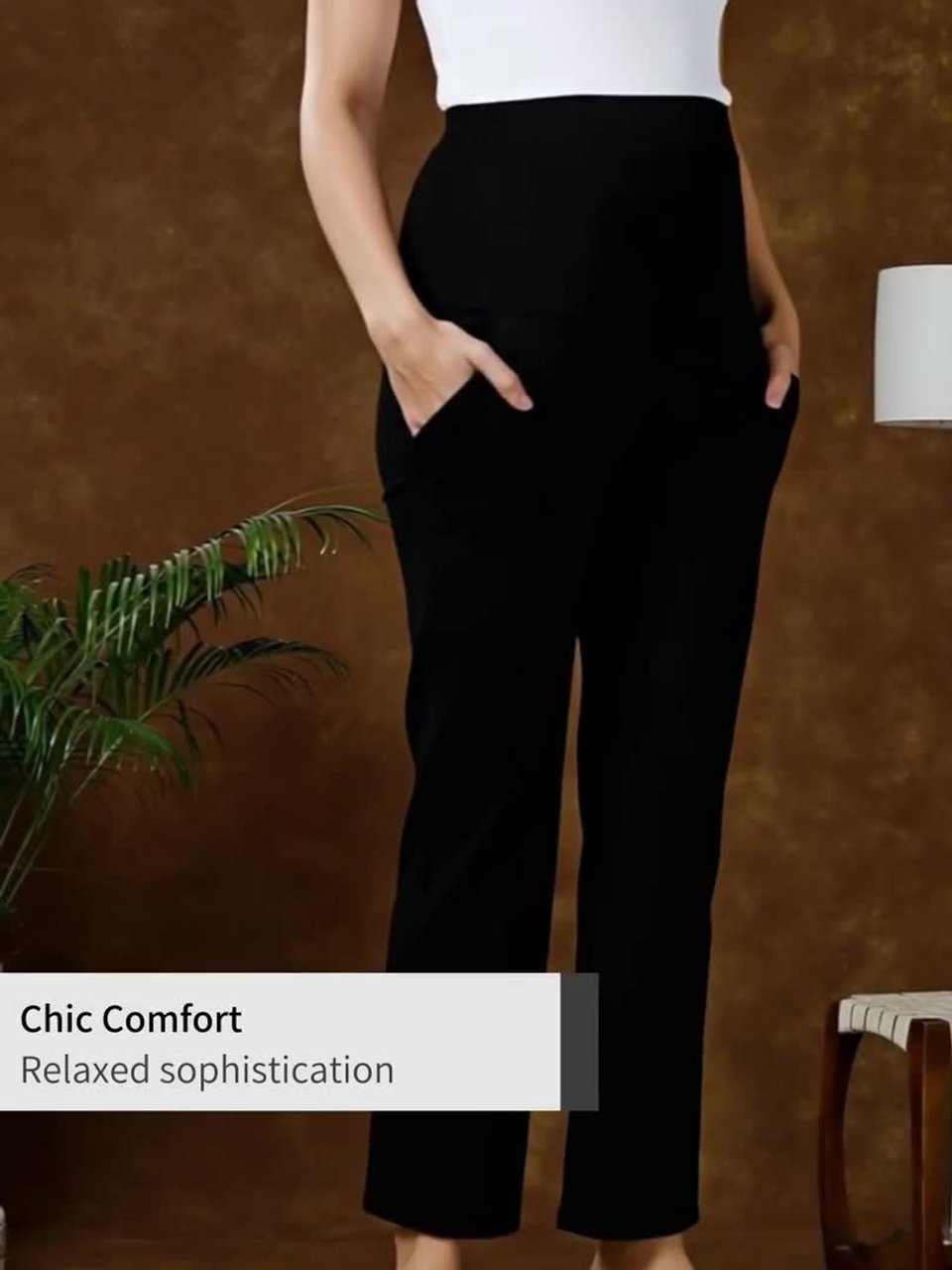 Women Relaxed High-Rise Easy Wash Cotton Maternity Trousers - Image 2
