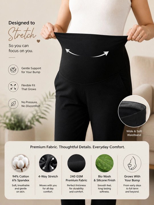 Women Relaxed High-Rise Easy Wash Cotton Maternity Trousers - Image 4