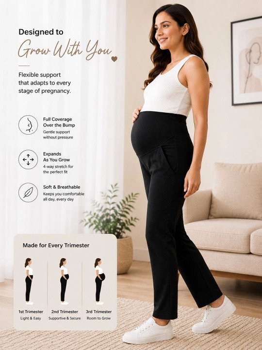 Women Relaxed High-Rise Easy Wash Cotton Maternity Trousers - Image 6
