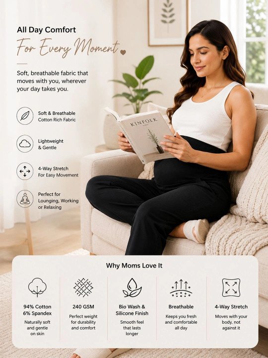 Women Relaxed High-Rise Easy Wash Cotton Maternity Trousers - Image 7