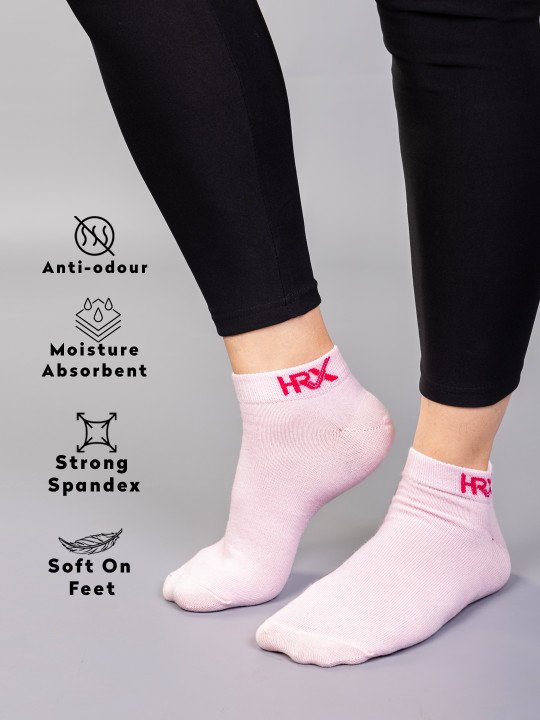 Women Pack Of 3 Blue & Pink Cotton Ankle Length Sports Socks