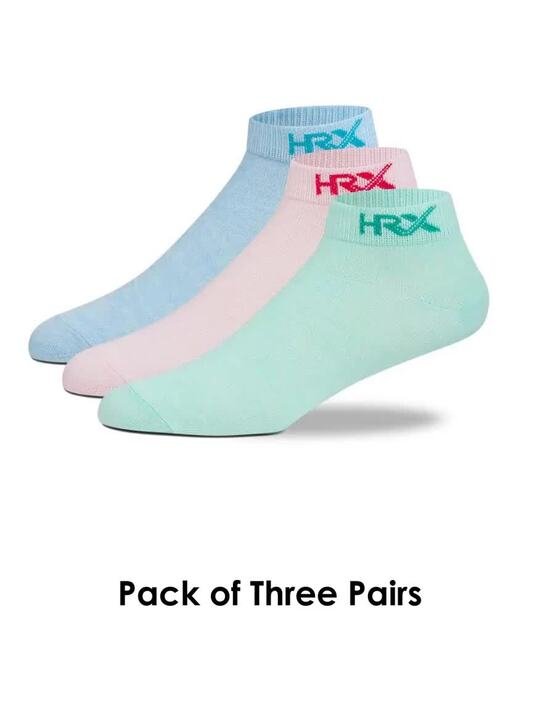 Women Pack Of 3 Blue & Pink Cotton Ankle Length Sports Socks - Image 2