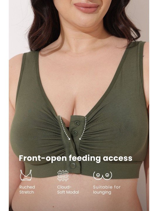 Modal Front Button Non Padded Nursing Bra With Inside G-Hook - Image 3