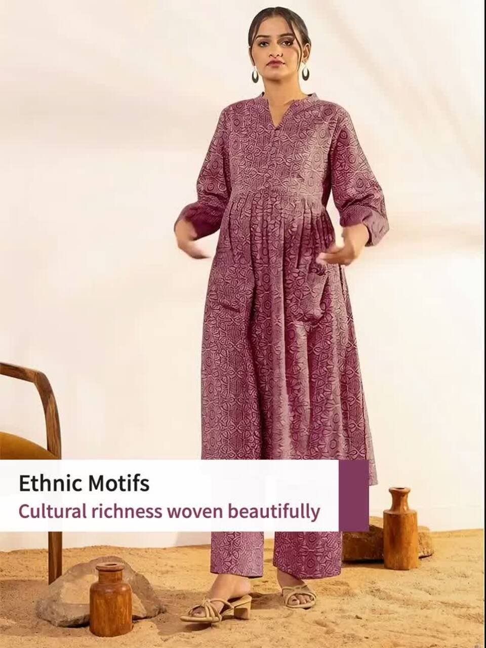 Ethnic Motifs Printed Pure Cotton A Line Maternity Kurta with Trousers - Image 3
